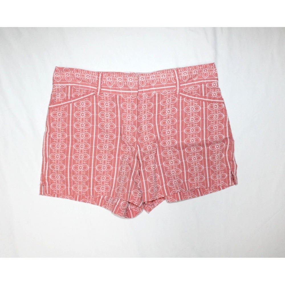 Loft Outlet Coral Pink Floral Geometric Embroidered 4 Inch Shorts Chino Pink 0